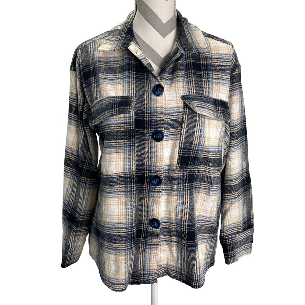 Miss Sparkling Plaid Button Down Shacket‎ Flannel Jacket Shirt Small